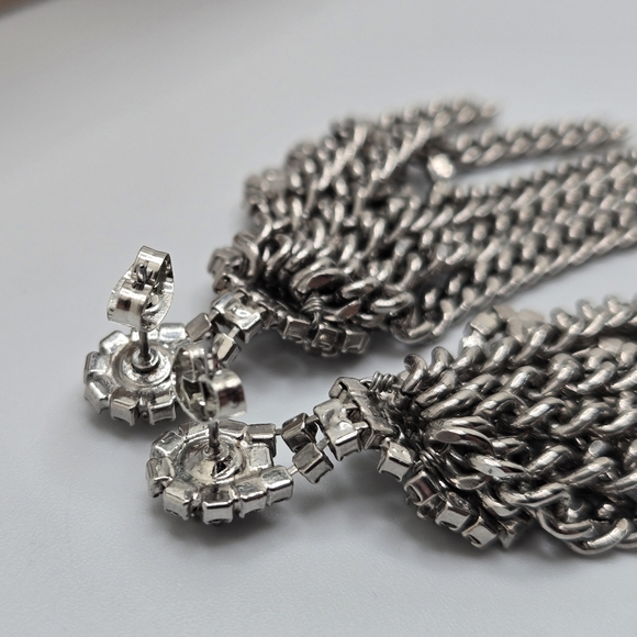 Stella & Dot Retired Petra Fringe Chandelier Earrings Silver Tone Rhinestones - Picture 5 of 12